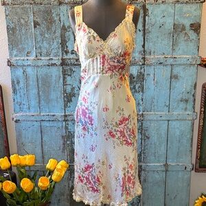 Free People Floral Lace Chemise in Creamy Yellow and Pink
